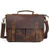 Men Vintage Crazy Horse Cowhide Messenger Bag 14 Inch Laptop Briefcase Single Shoulder Commuter Handbag
