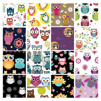 16 Pc Fat Quarter Bundle,  Owl  Print 18"x 22"  DIY Patchwork-  100   Cotton  Pre-Cut Quilting Fabric