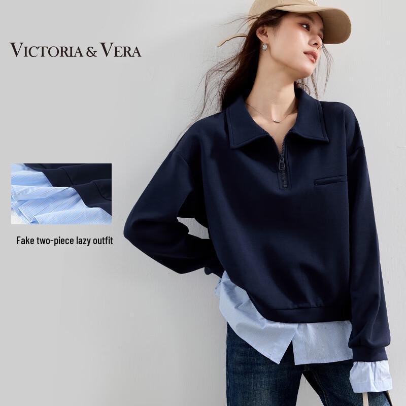 

VICTORIA&VERA Women s Polo Collar Patchwork Sweatshirt XL