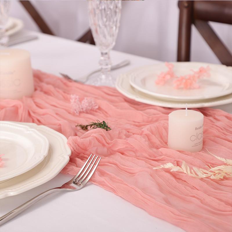 Wrinkle Gauze Table Runner Cheesecloth Semi-Sheer Table Setting Dining Wedding Party Christmas House Banquets Arches Decor