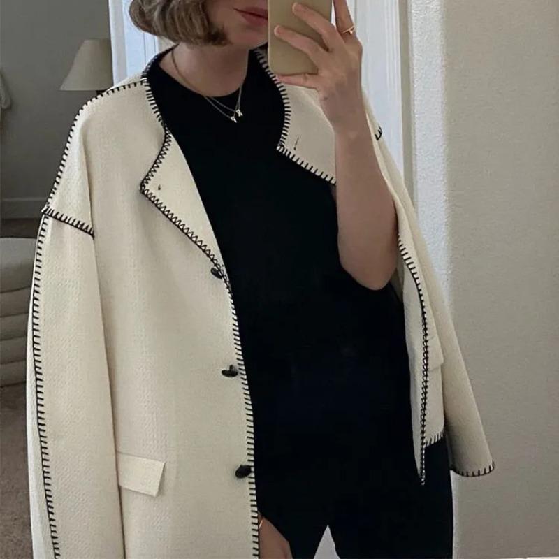 Women Patchwork Pocket Long Sleeve Knit Coat Lady Fashion Single Breasted Cardigan Coats Autumn Winter Female Warm Street Jacket