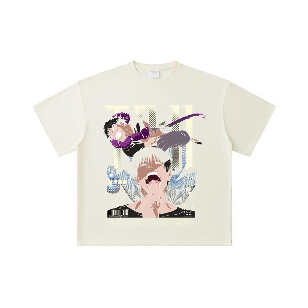 

260 GSM Double Yarn 32 Count 100% Cotton Jujutsu Kaisen V47 Toji Print Unisex Heavy Cotton T Shirt S абрикосовый