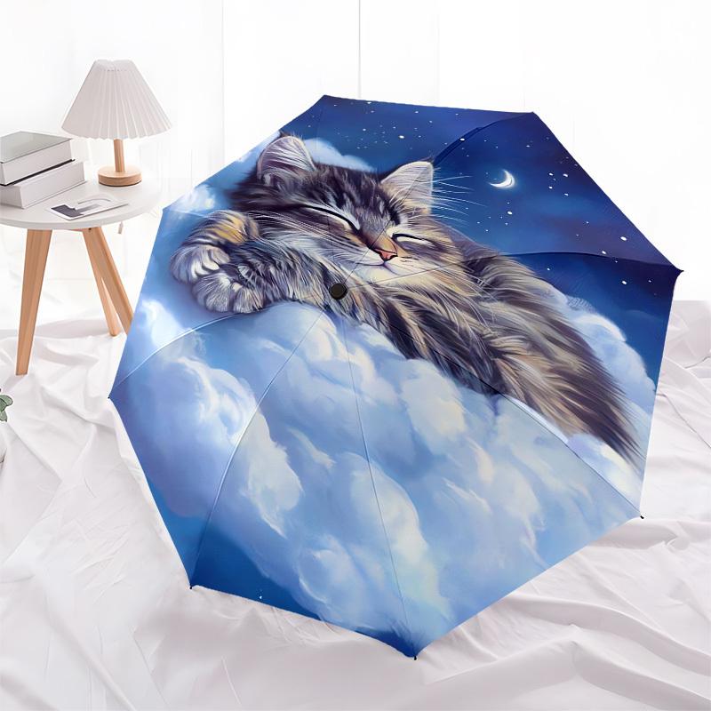 

1pc Sleeping Kitten in Clouds at Night Umbrella with Plastic Handle,Compact & Stylish,Cartoon Pattern,Outdoor UmbrellaPT518
