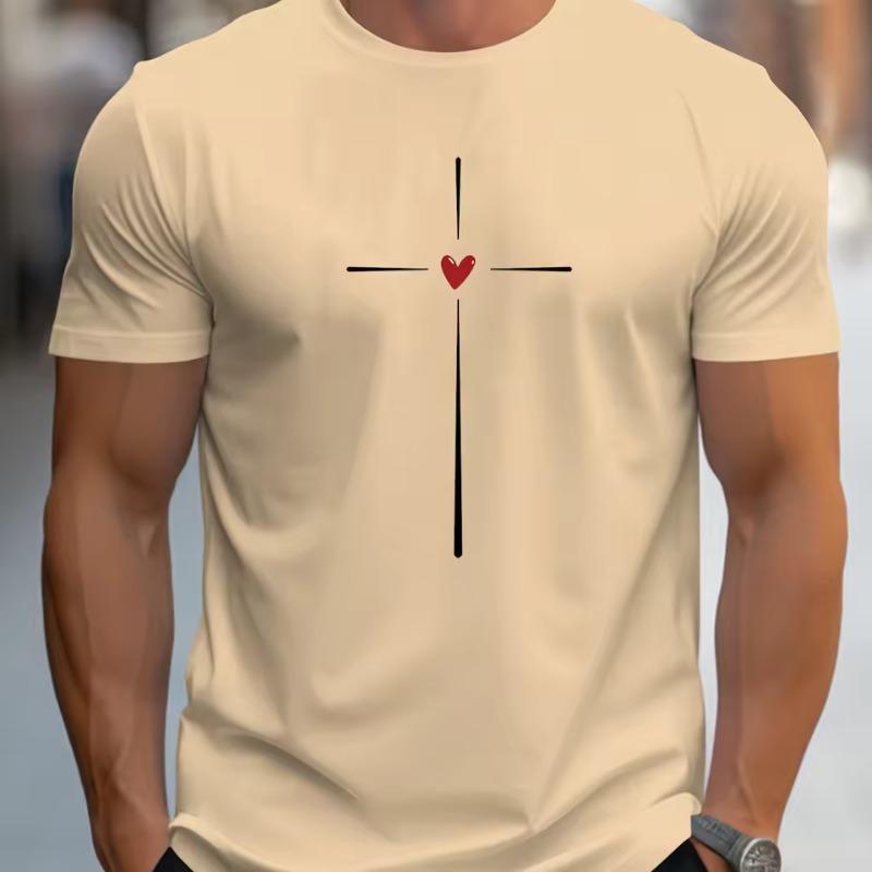Men's Summer 3D T-shirt Fashionable Casual Loose Love Pattern Printed Round Neck Short Sleeved T-shirt Top
