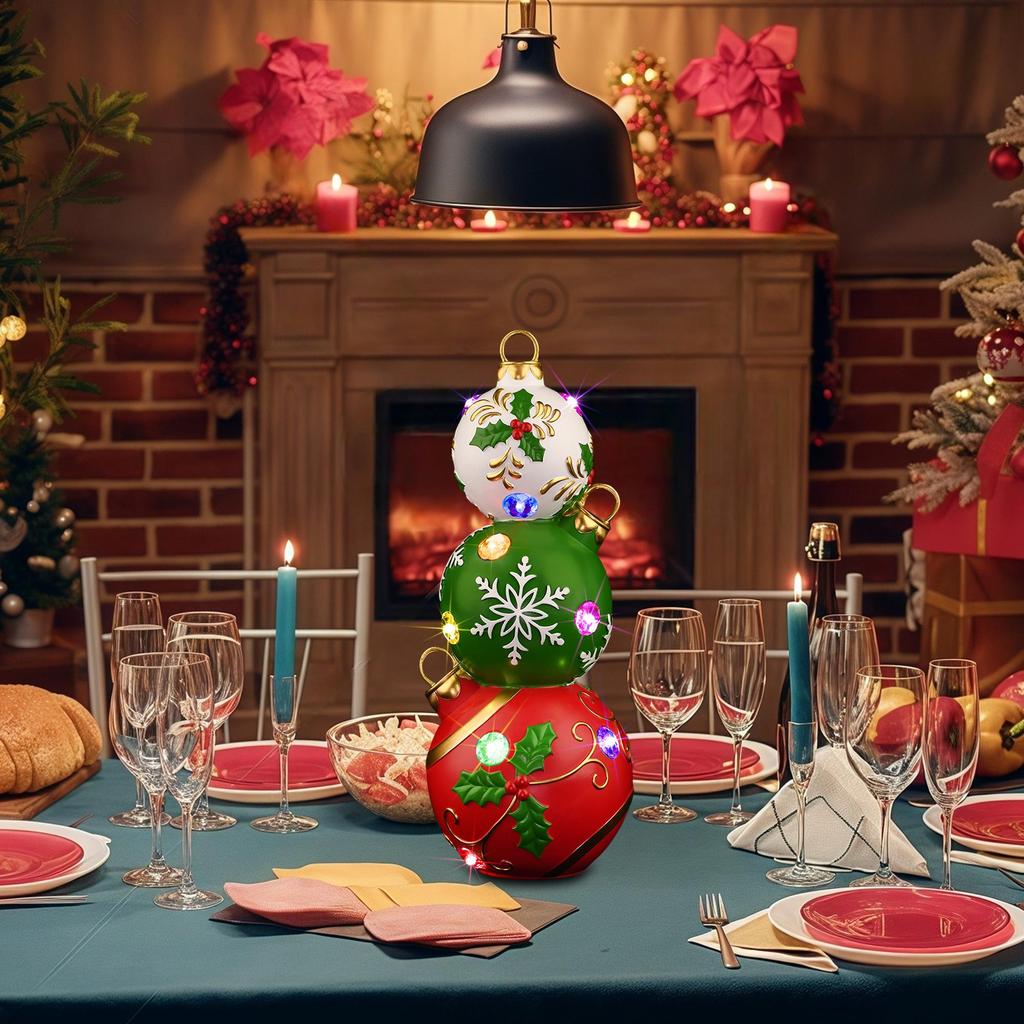 YUETJIN 16 " (40 cm) Weihnachtskugel-Stapelornament mit Farbwechsel für den Innenbereich – Schneeflocken-Feiertagsdekoration mit LED-Lichtern