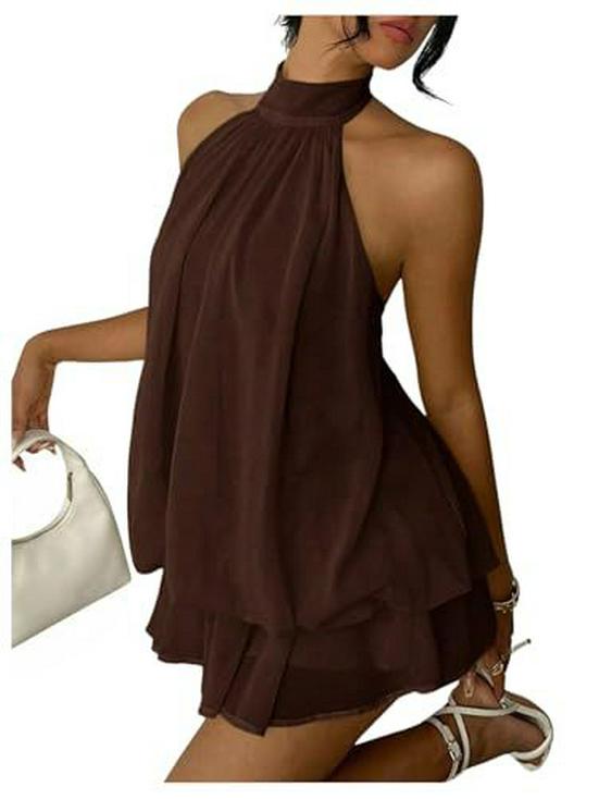 2026 European & American Halter Neck Chiffon A-line Skirt: French-Inspired Versatile Fashion XL