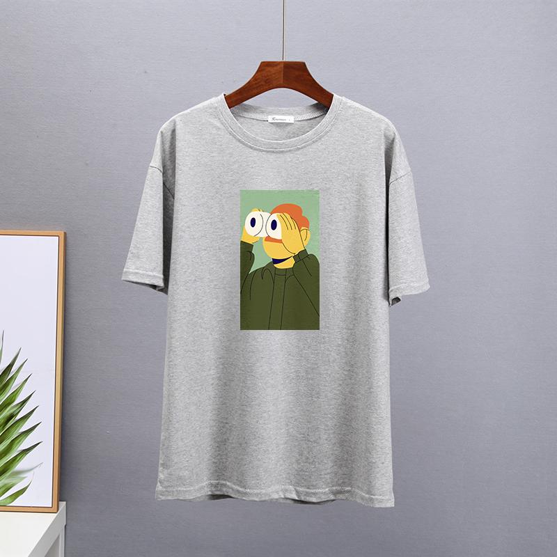 Hirsionsan Nya roliga tecknade T-shirts Kvinnor Kawaii Casual Oversized Tees Par Mjuk bomull O-hals Kvinnliga Grafiska Toppar
