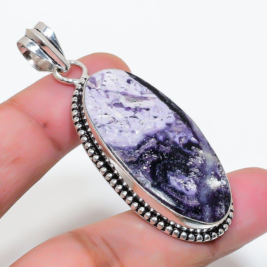 Natural Tiffany Stone Gemstone 925 Sterling Silver Jewelry Pendant 2.29" AP-15960