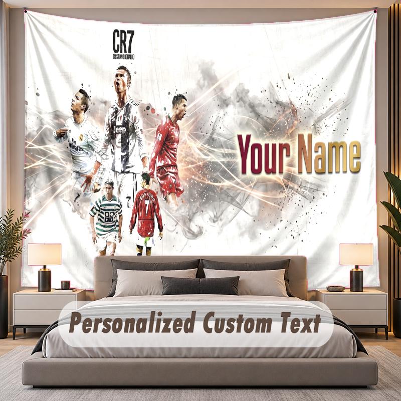 Custom Name Text Tapestry Cristiano Ronaldo Personalized Polyester Wall Tapestry For Bedroom And Room