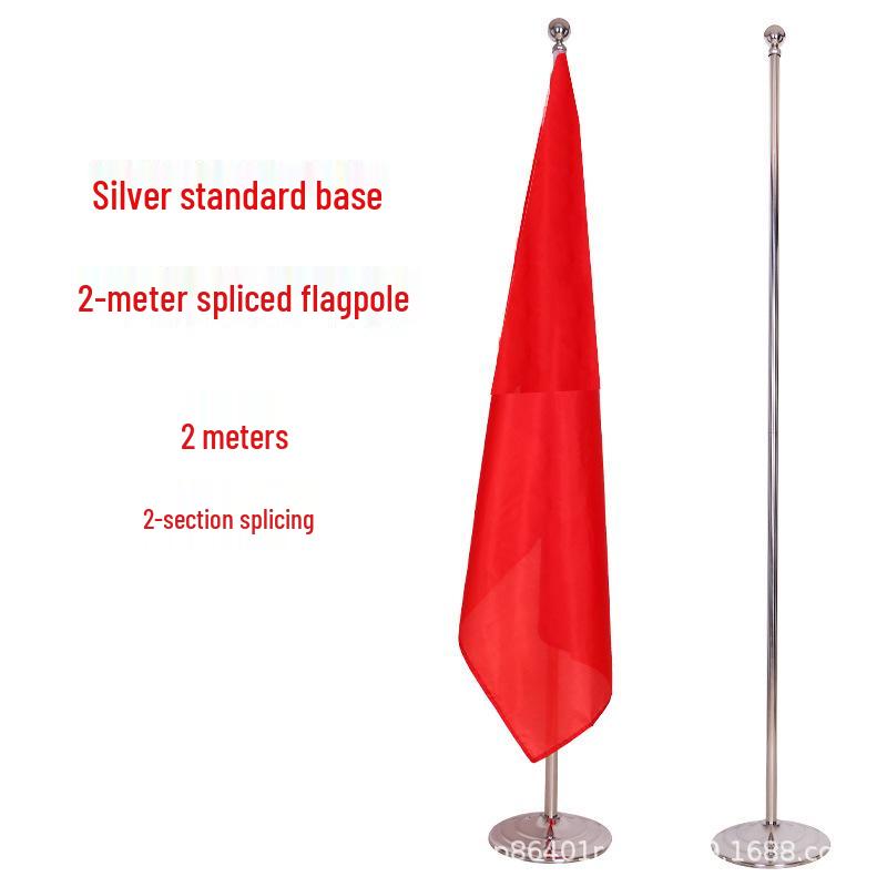 Telescopic Stainless Steel Indoor Flagpole with Flag Base (2m, 2.6m, 3m) - Floor-Standing for Office or Hall Use 2m Silver Jointed