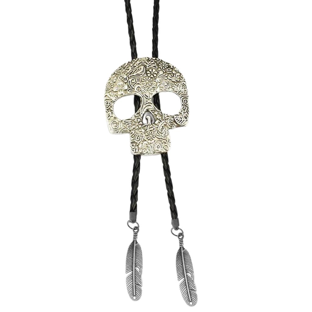 Cravate Bolo Cowboy Western Vintage Crâne Cravate Collier Punk Accessoire de Costume Américain Cravate Bola Western