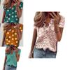 T-shirt da donna alla moda con scollo a V, maniche corte a balze e stampa floreale margherita alla moda