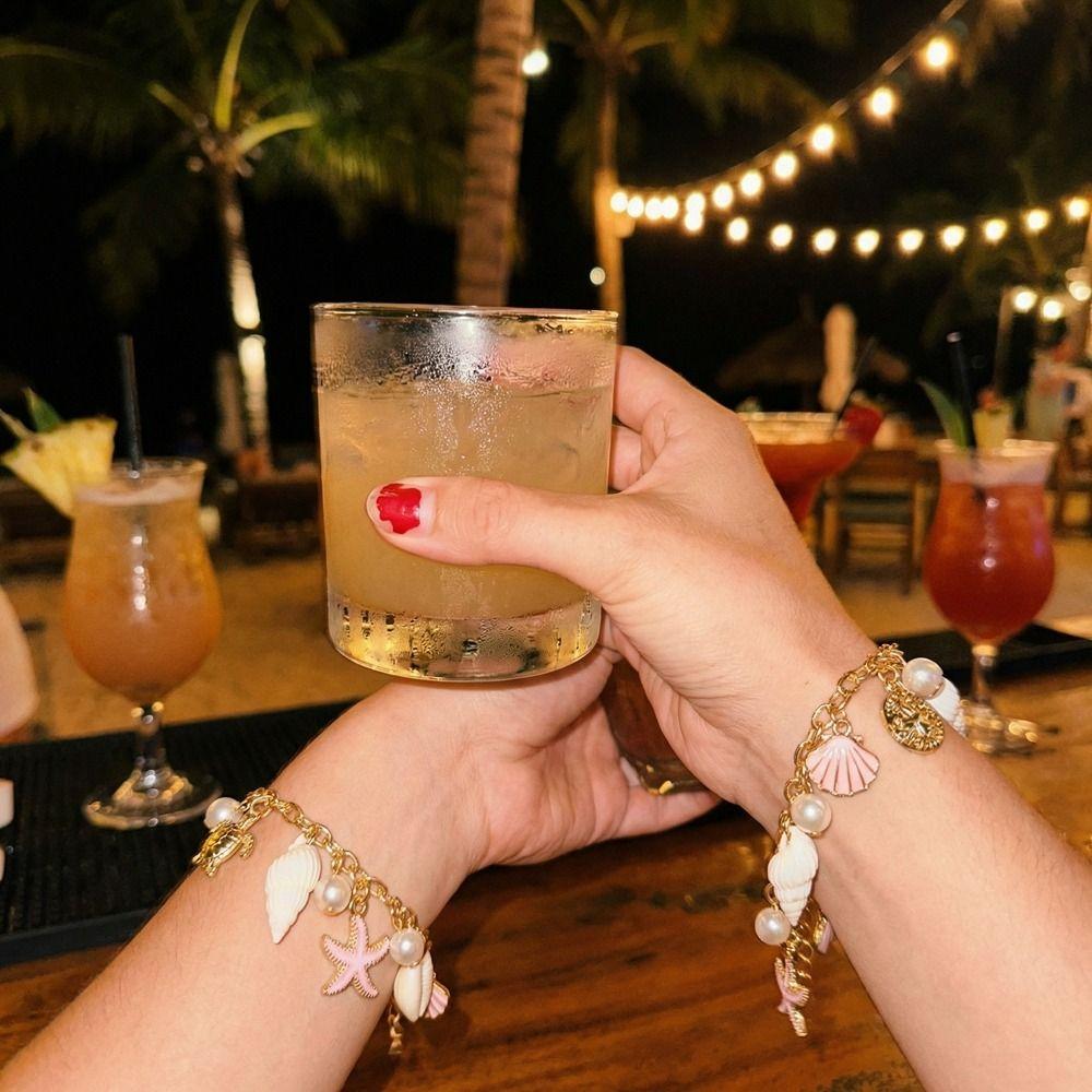 Boho Shell Starfish Bracelet Pearl Bohemian Beach Jewelry Metal Gold Bracelet Party Jewelry