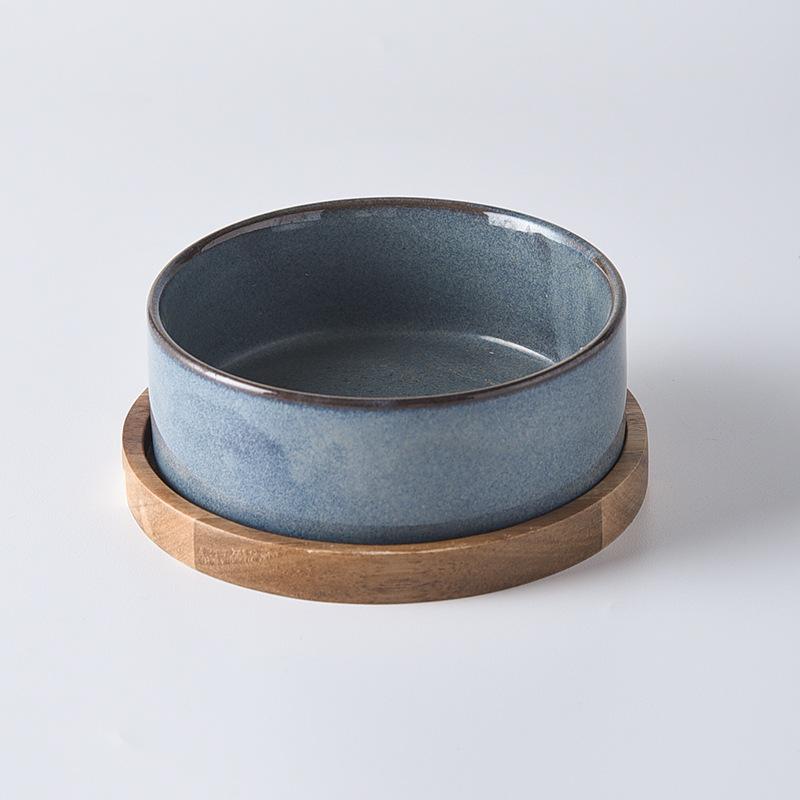 

Dog Bowl Ceramic Matte Pet Bowl Cervical Spine Protector Anti Knock Over Wooden Tray Pet Feeding Supplies Cat Accessories 15.5cm 850ML
