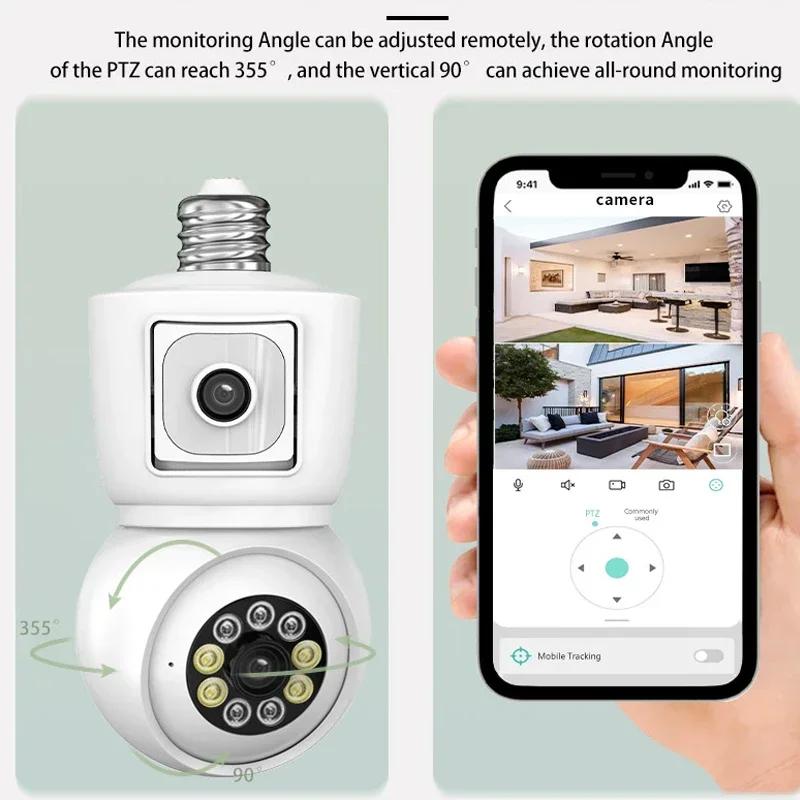 LS VISION Cameră WiFi 4K 4MP E27 cu bec E27 lentilă duală Ecran dublu Urmărire automată Audio bidirecțional Color Viziune nocturnă Cameră de securitate în aer liber