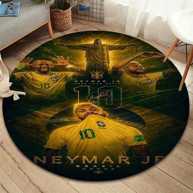 Neymar Jr Round Area Rug,Carpet Rug for Living Room Bedroom Sofa Playroom Decor,Non-slip Floor Mat