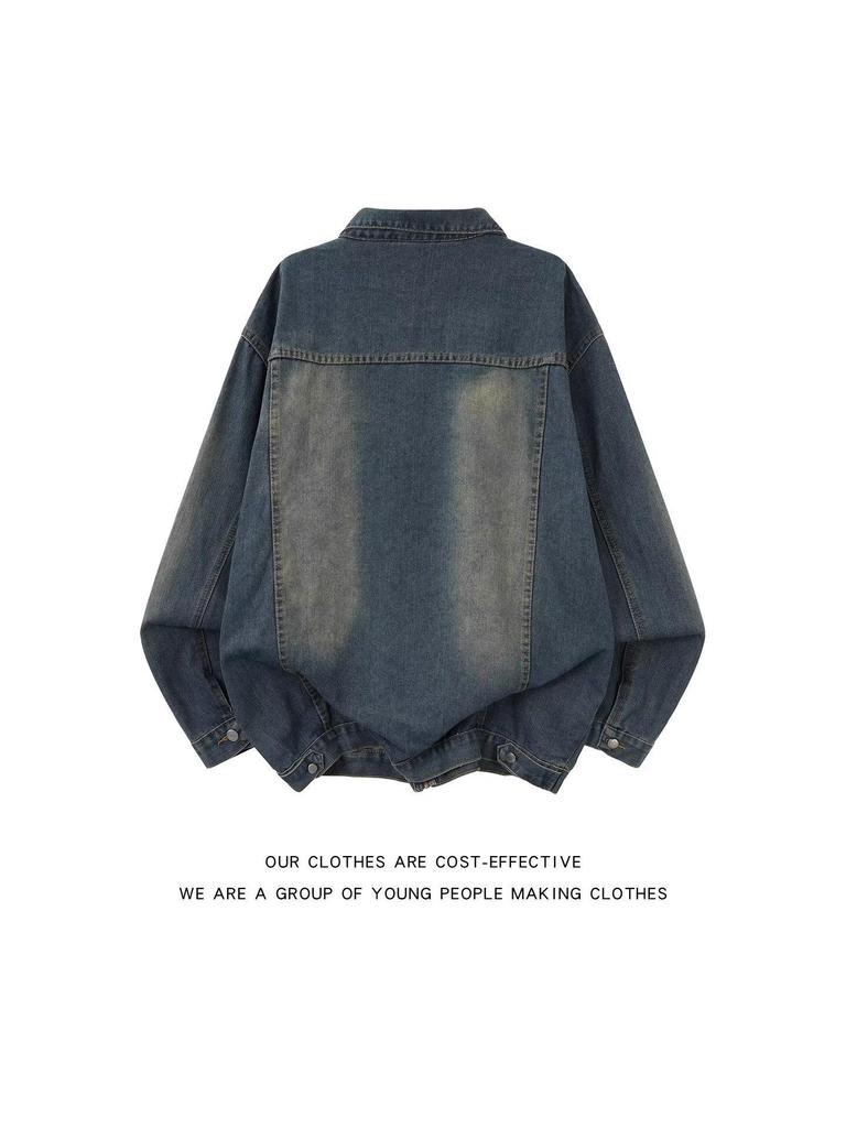 American High Street Tie-Dye Distressed Denim Jacket - Loose, Versatile Zipper Outerwear for Spring & Autumn