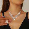 Luxurious Hollowed-Out Inlaid Faux Pearl Dinner Jewelry Two-Piece Set Bridal Wedding Dress Necklace and Earrings Set, Shiny Wedding Party Jewelry,