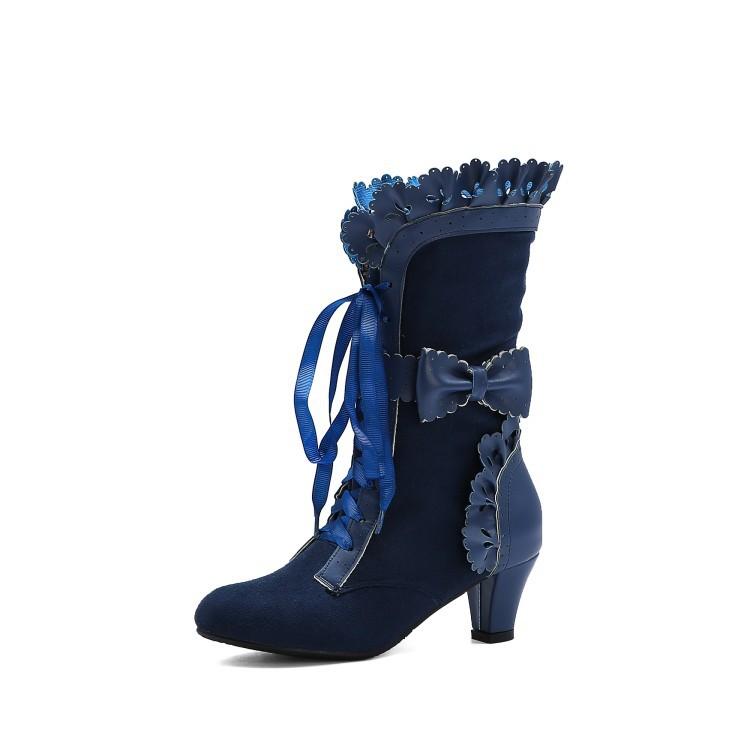 Bow High-heeled Boots Noble Women Shoes Retro Knight Boots Medieval PU Leather Ankle Boot Lady Cosplay High Heel Boots