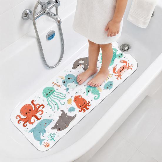 Bath Mat with Drainage Holes, Anti-Slip Texture Foot Massage Mat, Food-Grade PVC Material Suction Cups Bathtub Mat