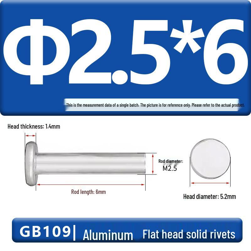 Flat Head Aluminum Solid Rivets GB109, Hand-Hammered, Size M2-M8