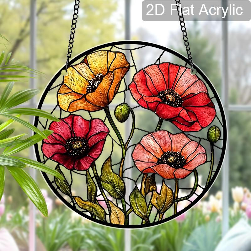 Acrylic Poppy Flower Suncatcher Stained Glass Effect Window Hanging Ornament Floral Themed Gift for Home