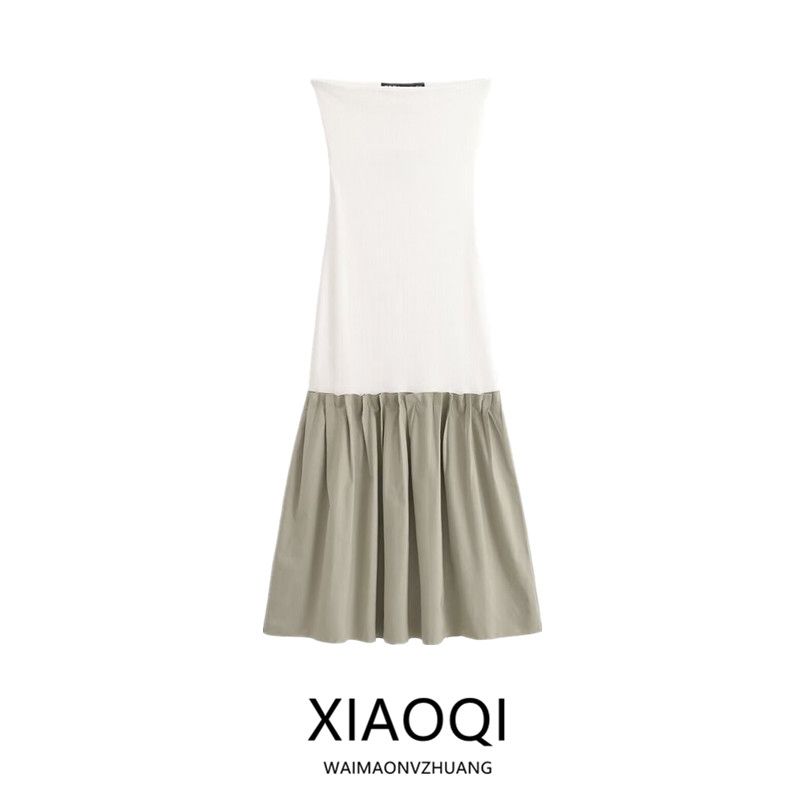 Fashion Style 2024 Summer New Arrival Women's Clothing Stylish Tube Top Patchwork Midi Skirt Dress 0085007
