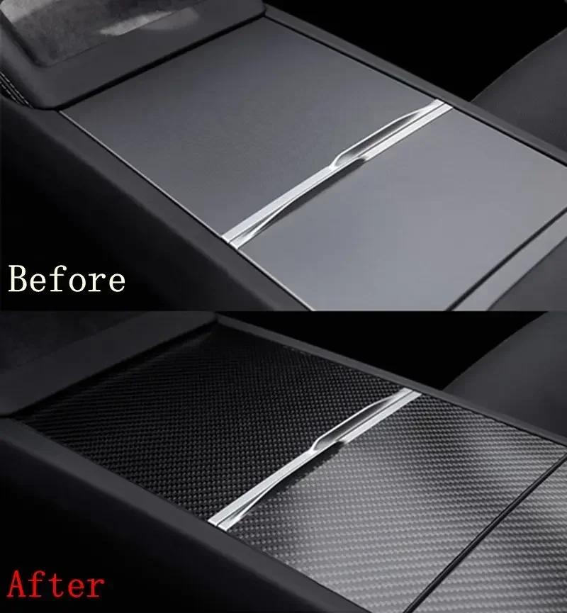 Real Carbon Fiber Center Console Cover For Tesla Model 3 Y Highland 2025 24 Accessories Not Affect Central Control Push-pull Use