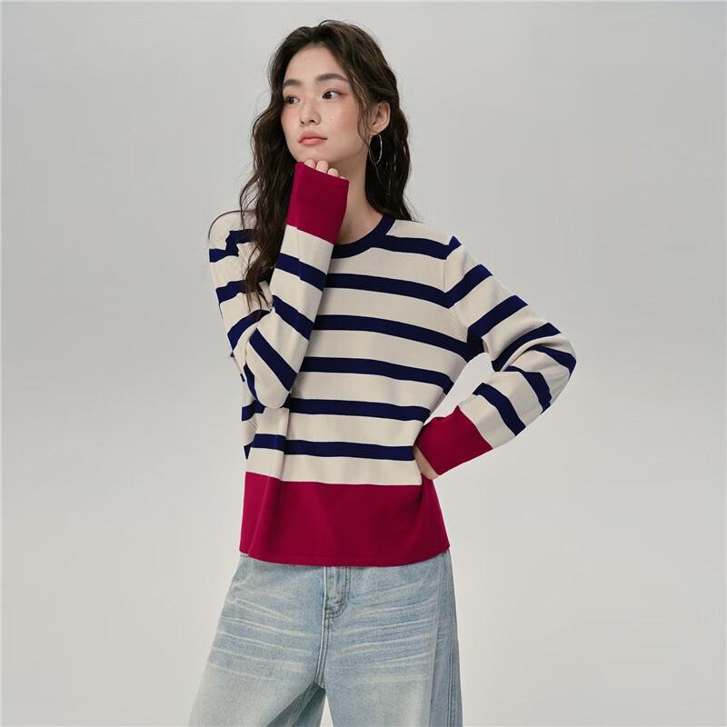 Giordano Women's Designer Striped Color Block Knitted Sweater