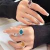 Vintage Sweet Design Colorful Opal Rings for Women Exaggerated Metal Geometric Round Gem Open Rings Aesthetic Jewelry Gift