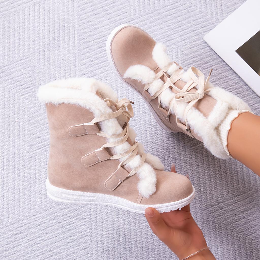 Fashion Women Shoes 2025 New Plush Waterproof Anti-Slip Women Snow Boots Thermal Insulation Lace Up Outdoor Mid Calf Boots for Women