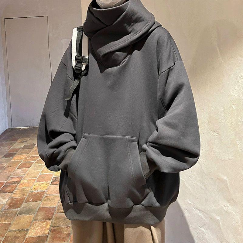 

Men s Oversized Black Warrior Hoodie: Autumn/Winter High-Collar Functional Jacket Medium