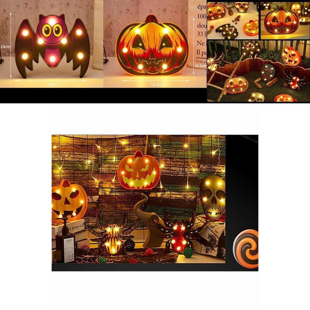 Decoración Colorida de Halloween Luces LED Linterna Con Diseños de Murciélago Calavera Calabaza y Araña