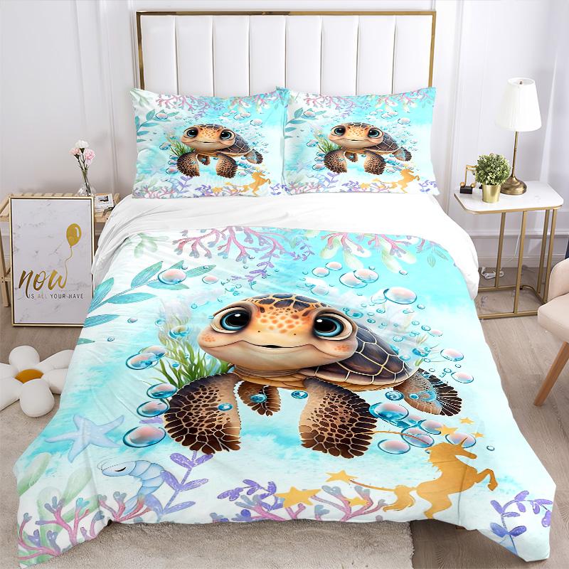 Oceanic Turtle Adventure Print 3Pcs Bedding Setduvet Cover With 2 Bedropillowcase Home Birthday Gift
