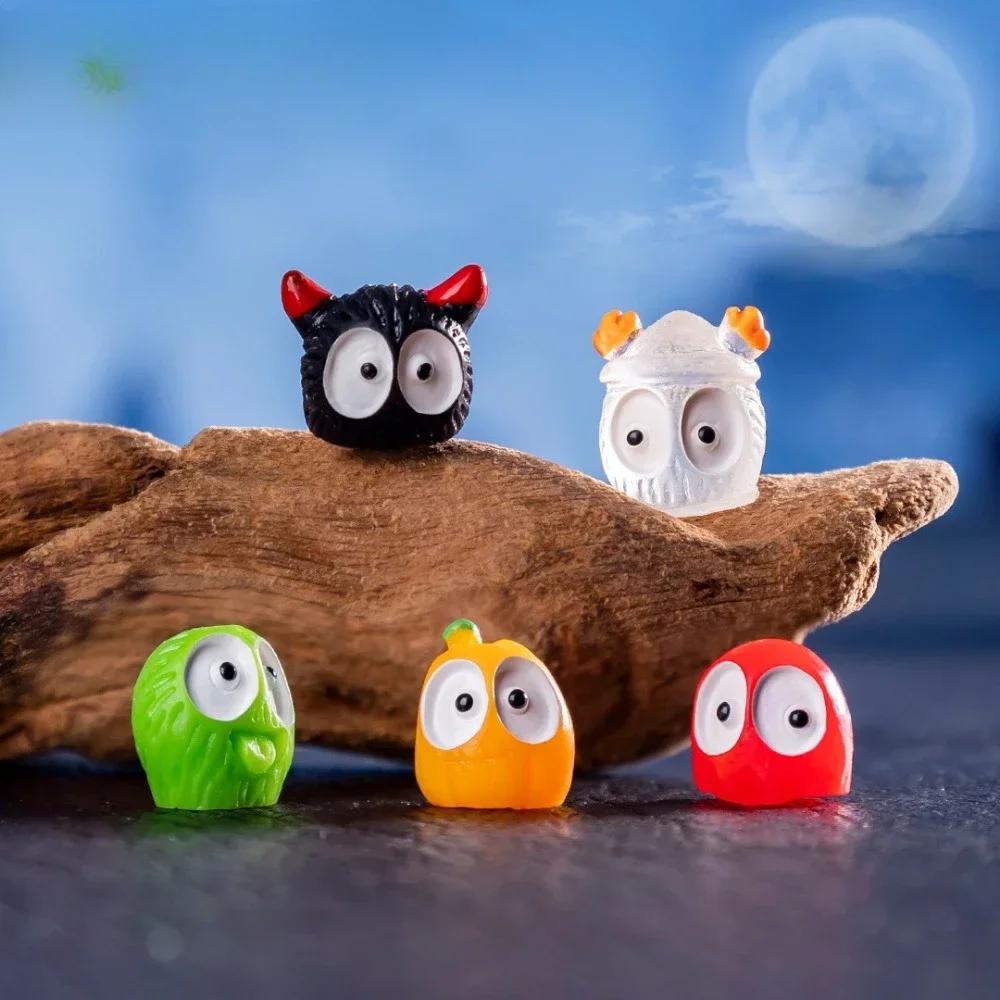 Mini Fairy Garden Luminous Coal Elf Halloween Decoration Miniature Figurines Ghost Mummy Pumpkin Micro Landscape Desk Decor