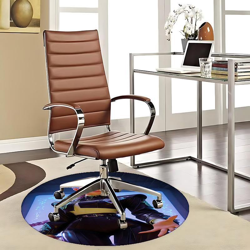 1pc Anime Design Round Carpet - Office Chair Mat with Purple Hair and Blue Floral Print, Suitable for Home Decor, Gaming Room