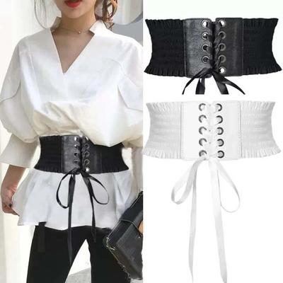 Polyester Elastic Pleated Cummerbunds Strap Rope Elastic High Wide Belt  Women