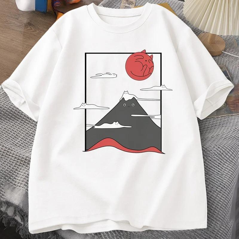 Funny Cat Pattern Tshirt Japanese Cat Pattern Tshirt Print Shortsleeved Tshirt Female Harajuku Clothing Women Clothing Y2K S