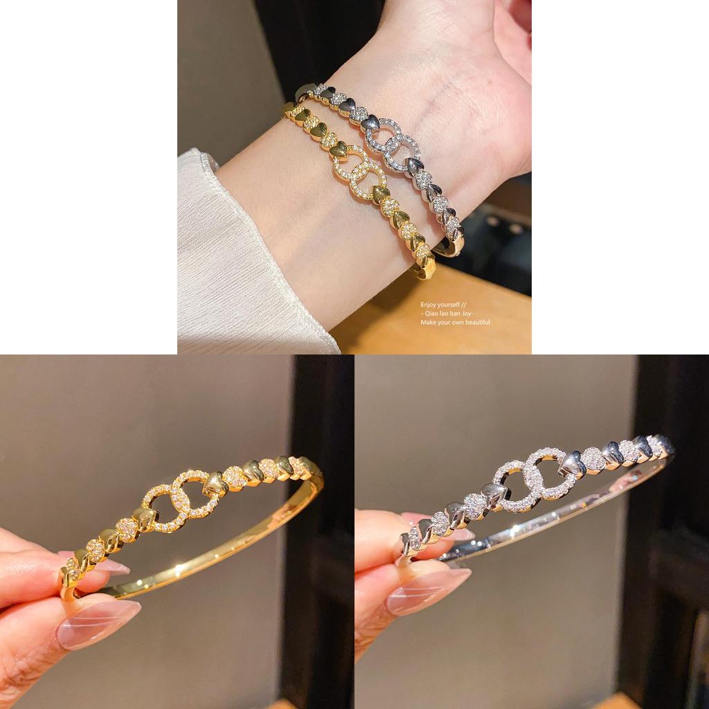 Light Luxury Zircon Gold Plated Bracelet For Women With Heart Shape Design