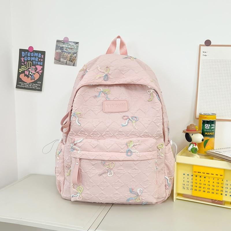 New high-value, fresh and sweet candy-colored bow backpack, lightweight backpack for junior high school students