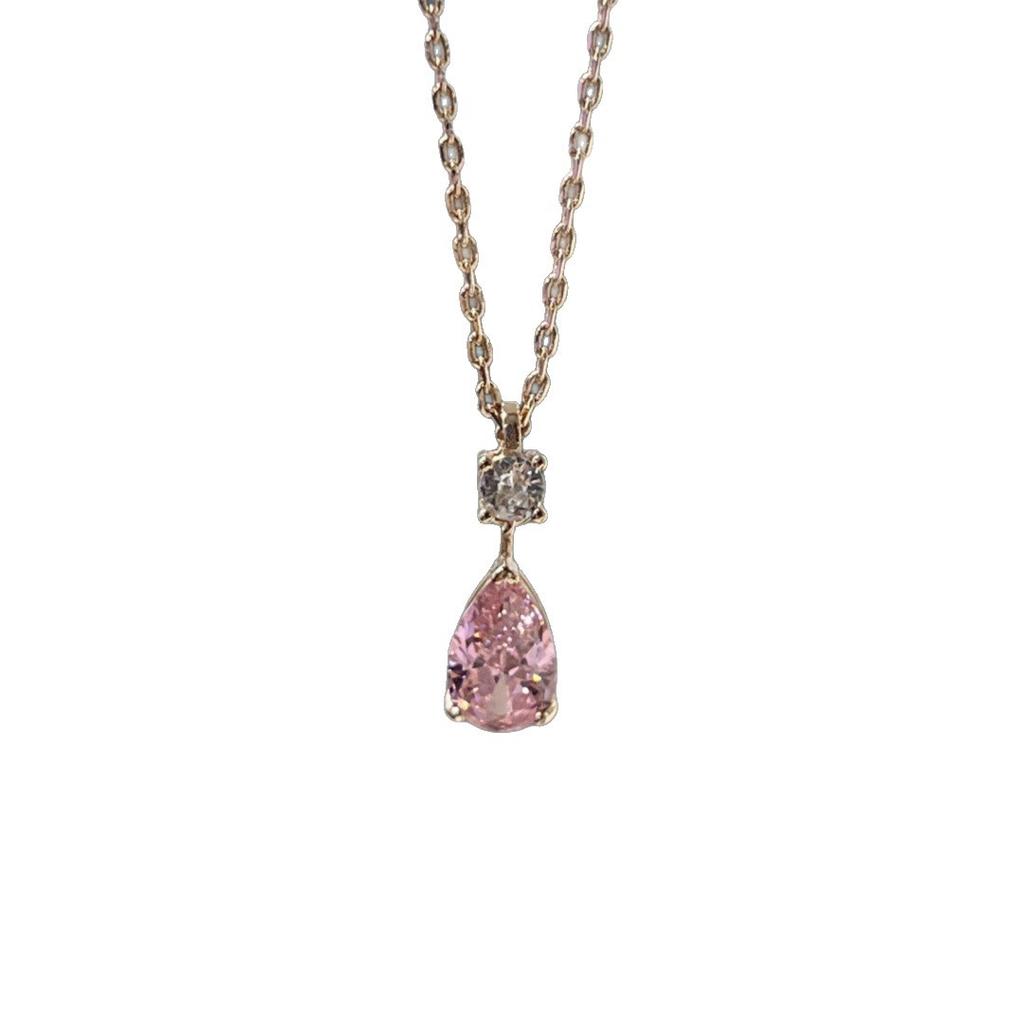 2026 Pink Diamond Water Drop Necklace Flash Pendant Niche Premium Very Fine Sweater Chain