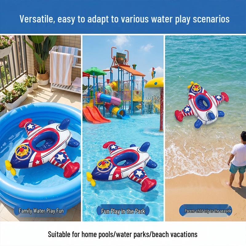 Summer Cartoon Airplane Baby Swim Ring with Handle - Anti-Rollover Design