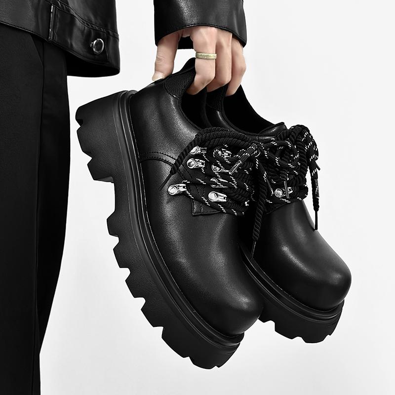 Fashion Thick Soled Derby Men's Shoes Classic Minimalist British Style Business Party Wedding Black Versatile Youth Adult Casual Shoes