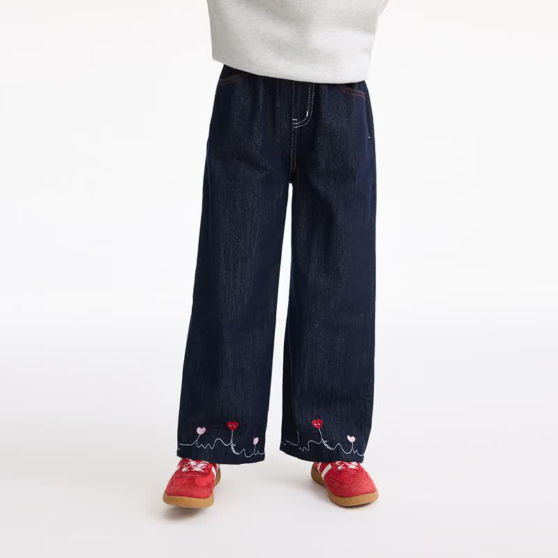Little Yinman Girls' Embroidered Wide-Leg Jeans