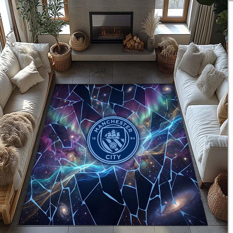 Manchester City Printed Flannel Area Rug Non Slip Soft Polyester Floor Carpet Indoor Decor Mat for Bedroom Living Room Sofa