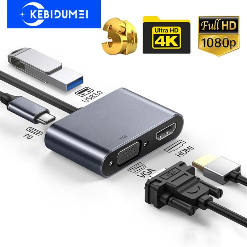 Estación de acoplamiento 4 en 1, adaptador USB C Hub tipo C a HDMI dual, expansión de pantalla 4K 60 Hz, USB 3.0 para computadora portátil, teléfono y PC