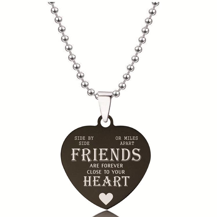 European-American Black Stainless Steel Heart Pendant Necklace – Engraved Titanium Steel Christmas Gift