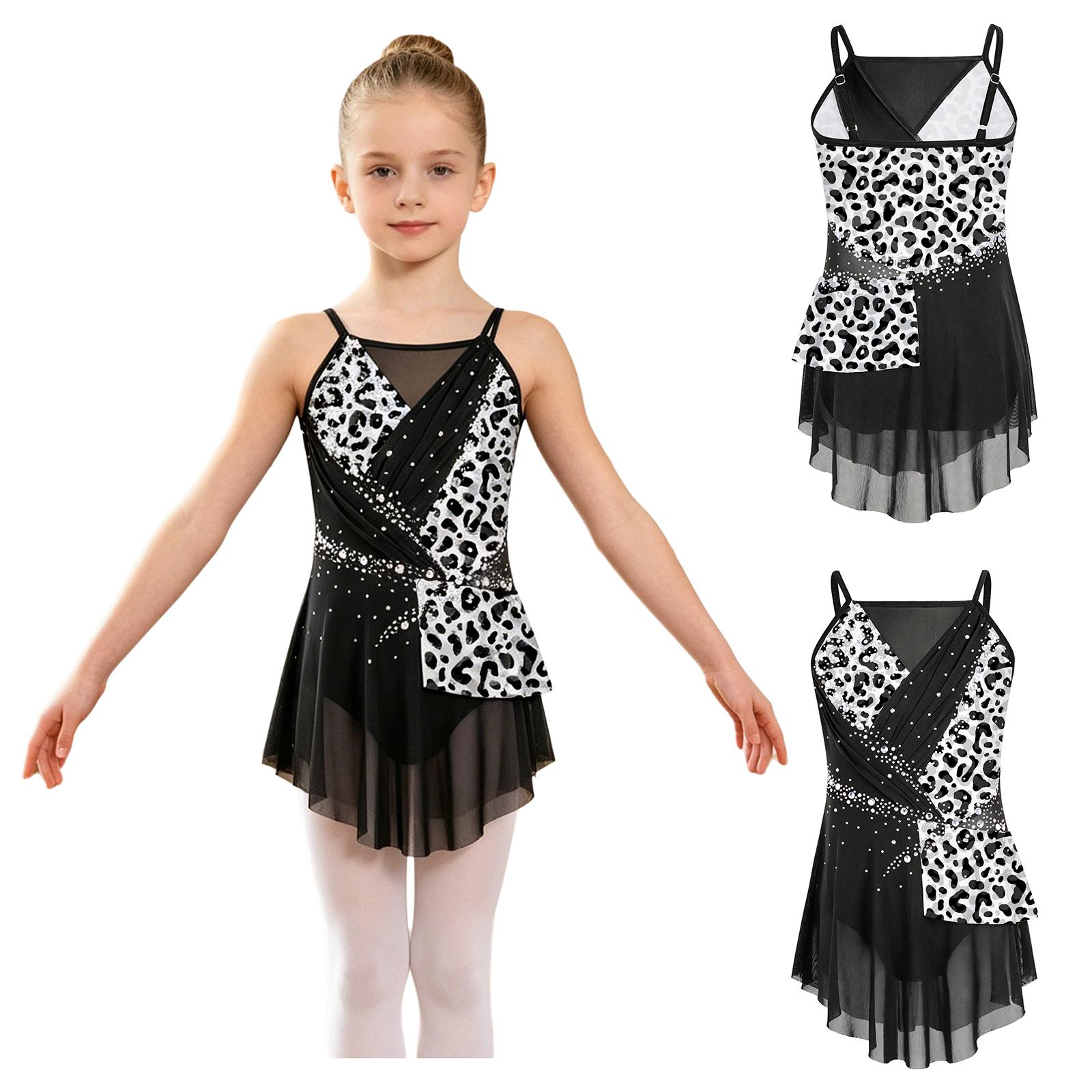 Kinder Mädchen Wettkampf-Body Ärmellos Verstellbare Träger Strass-Verzierung Patchwork Jumpsuit Eingearbeiteter Slip für Gymnastik Bühne 5-6 Years weiß
