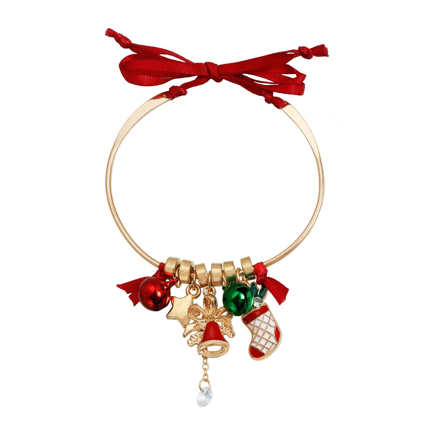 

Christmas bracelet, bell, Christmas hat, metal ribbon, jewelry, personalized New Year s gift.