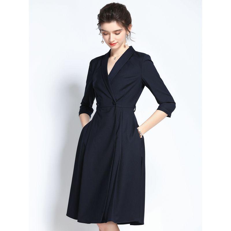 

Осенне-зимняя рабочая одежда средней длины, длинное пальто темно-синего цвета, костюмный воротник Navy 3XL